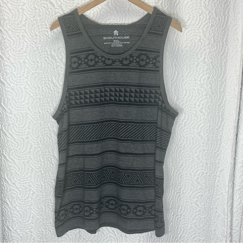 Shouthouse Men's XXL Aztec Geometric Tank Top Gray Black Casual Sleeveless